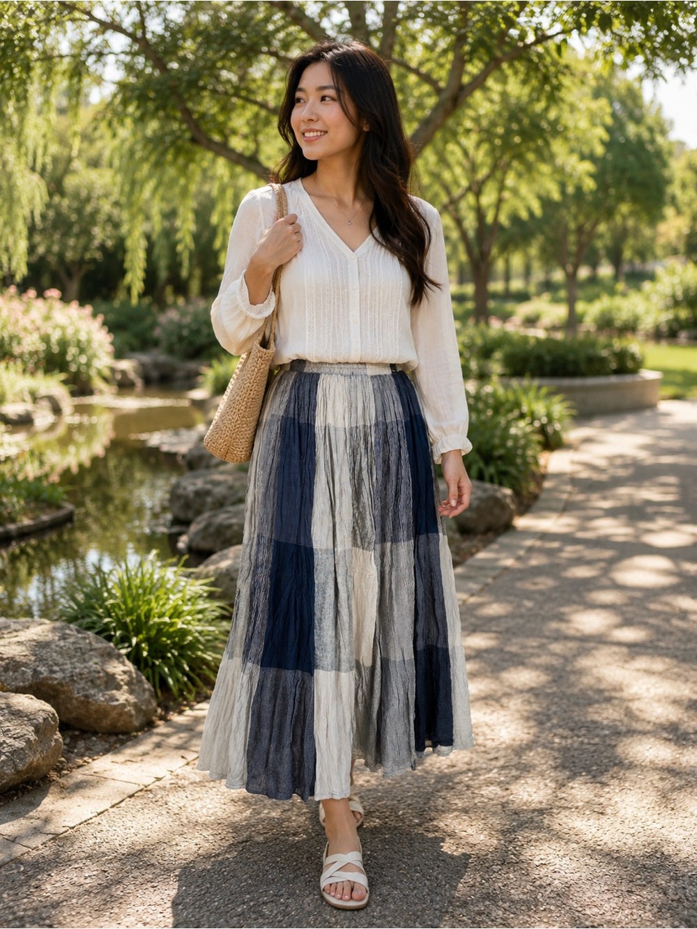 LOGO by Lori Goldstein Patchwork Crinkle Maxi Skirt – Size XL